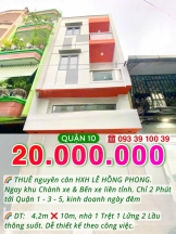 Thuê nguyên căn hẻm xe hơi Q10- Ngang hơn 4m, mới tinh 4 tầng suốt: 20 Triệu. Mr Vũ: 0933910039